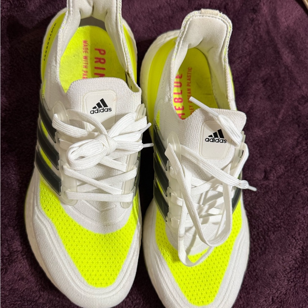 Adidas Bright Yellow and White Running Shoes